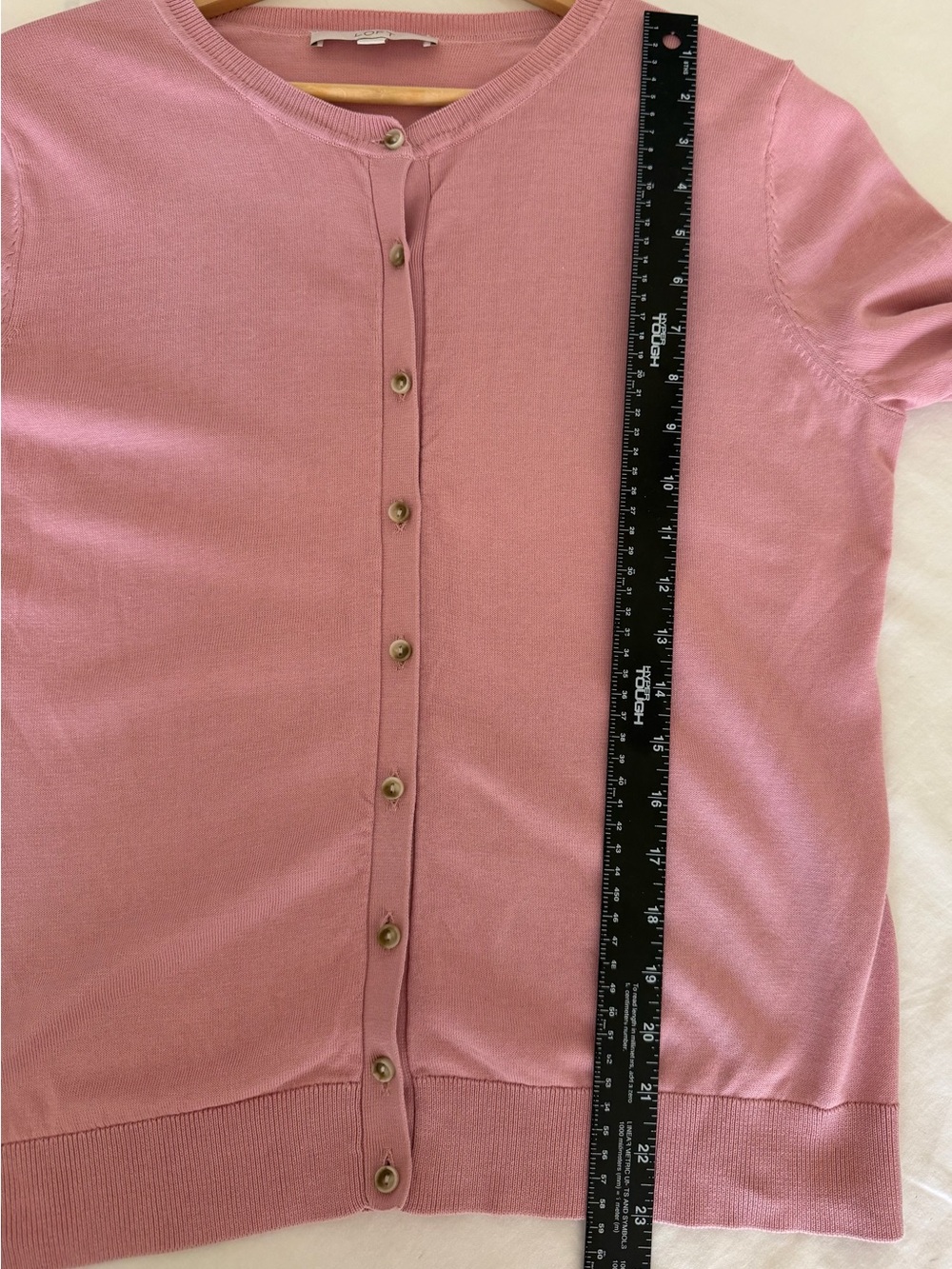 LOFT Pink Crewneck Button-Front Cardigan - Picture 5 of 6
